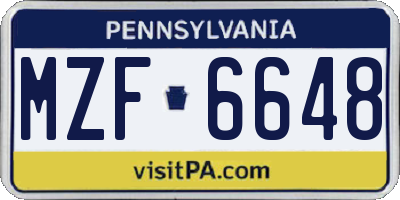 PA license plate MZF6648