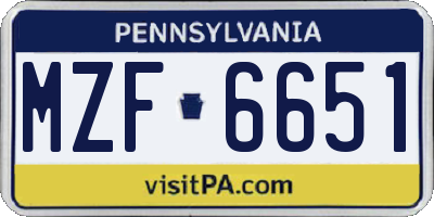 PA license plate MZF6651