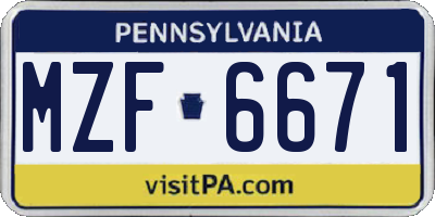 PA license plate MZF6671