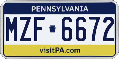 PA license plate MZF6672