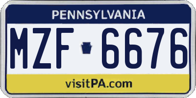 PA license plate MZF6676