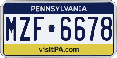 PA license plate MZF6678