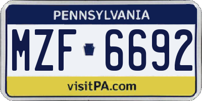 PA license plate MZF6692