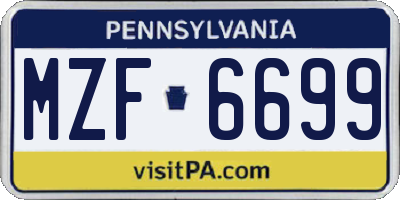 PA license plate MZF6699