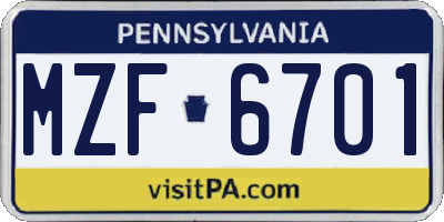 PA license plate MZF6701