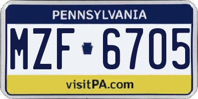 PA license plate MZF6705