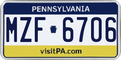 PA license plate MZF6706