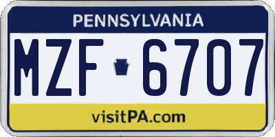 PA license plate MZF6707