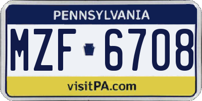PA license plate MZF6708
