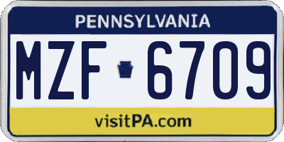 PA license plate MZF6709