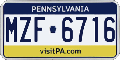PA license plate MZF6716