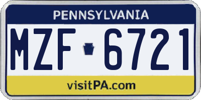 PA license plate MZF6721