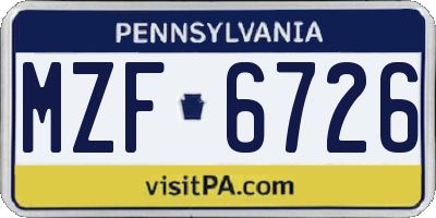 PA license plate MZF6726
