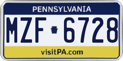 PA license plate MZF6728