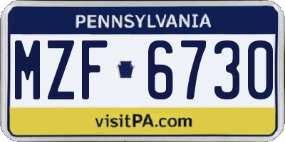PA license plate MZF6730