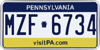 PA license plate MZF6734