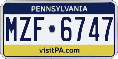 PA license plate MZF6747