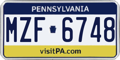 PA license plate MZF6748