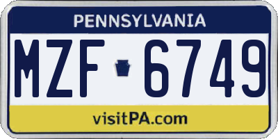 PA license plate MZF6749