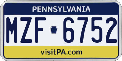 PA license plate MZF6752