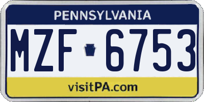PA license plate MZF6753