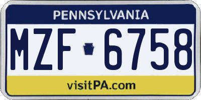 PA license plate MZF6758