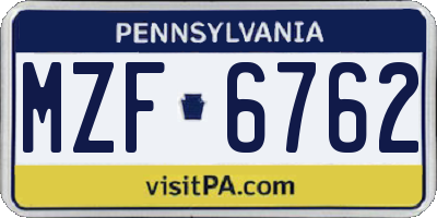 PA license plate MZF6762