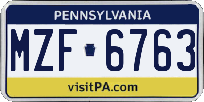 PA license plate MZF6763