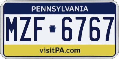 PA license plate MZF6767