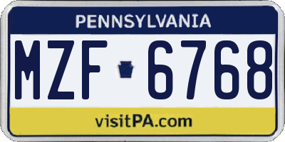 PA license plate MZF6768