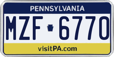 PA license plate MZF6770
