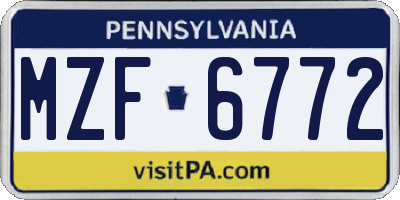 PA license plate MZF6772