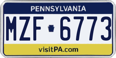 PA license plate MZF6773