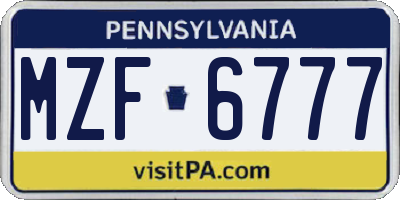 PA license plate MZF6777