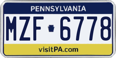 PA license plate MZF6778