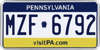 PA license plate MZF6792