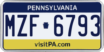 PA license plate MZF6793