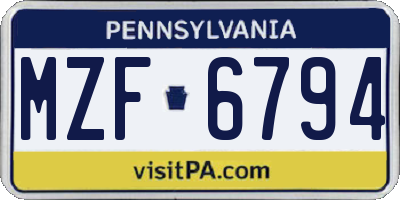 PA license plate MZF6794