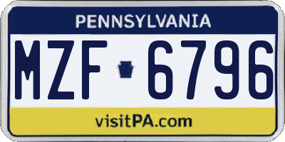 PA license plate MZF6796