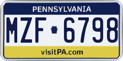 PA license plate MZF6798