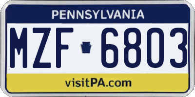 PA license plate MZF6803