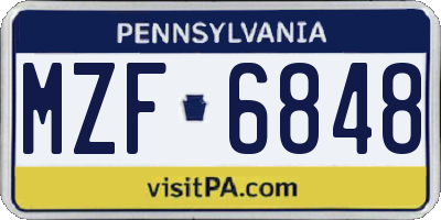 PA license plate MZF6848