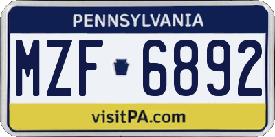 PA license plate MZF6892