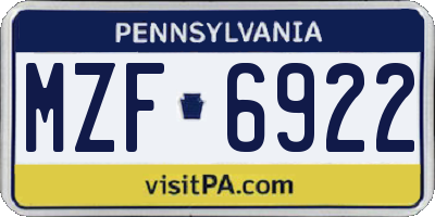 PA license plate MZF6922