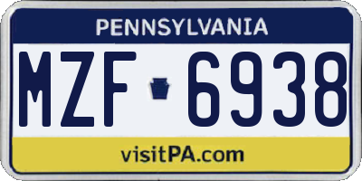 PA license plate MZF6938