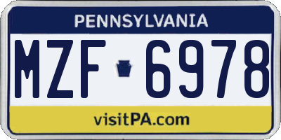 PA license plate MZF6978