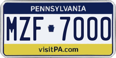PA license plate MZF7000