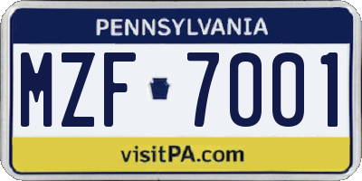 PA license plate MZF7001