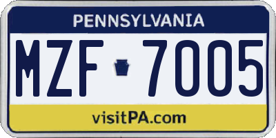 PA license plate MZF7005