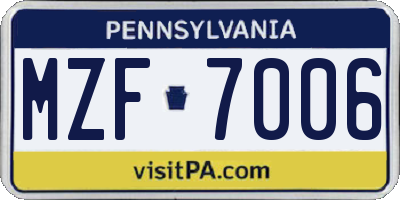PA license plate MZF7006